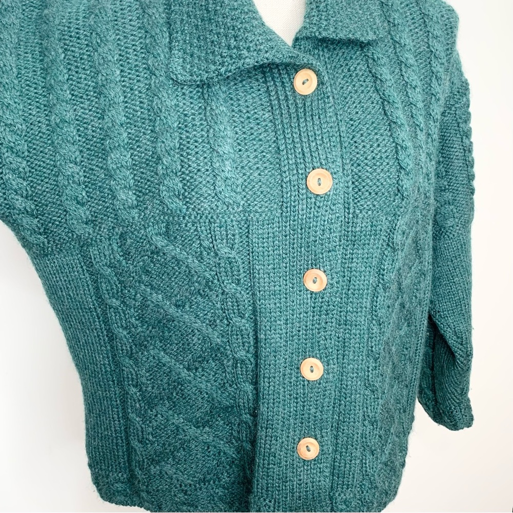 Women's Green Cable Knit Cardigan - Picture 2 of 11